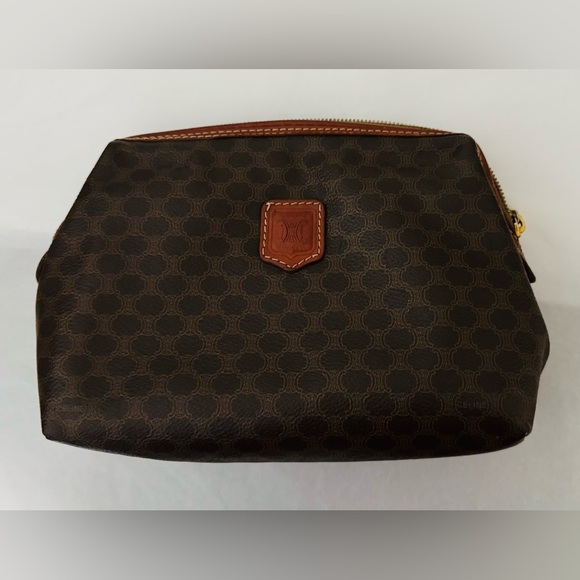 Celine AUTHENTIC Vintage Brown Coated Triomphe Logo Toiletry Makeup Bag Pouch - Picture 3 of 16